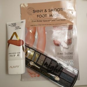 Almay fountain, LA Colors eye shadow, foot mask